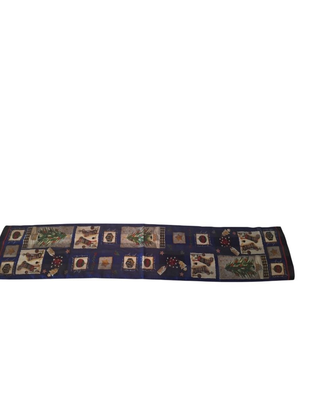 Liz Claiborne Christmas Scarf Navy Holiday Tree Stocking Preppy Grandmillennial